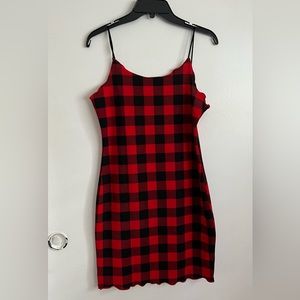 Black & red plaid Bodycon dress with spaghetti straps Christmas midi
